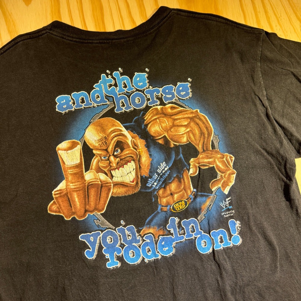 WWF Mens Vintage Stone Cold Steve Austin 3:16 And The Horse Graphic Tee Black XL